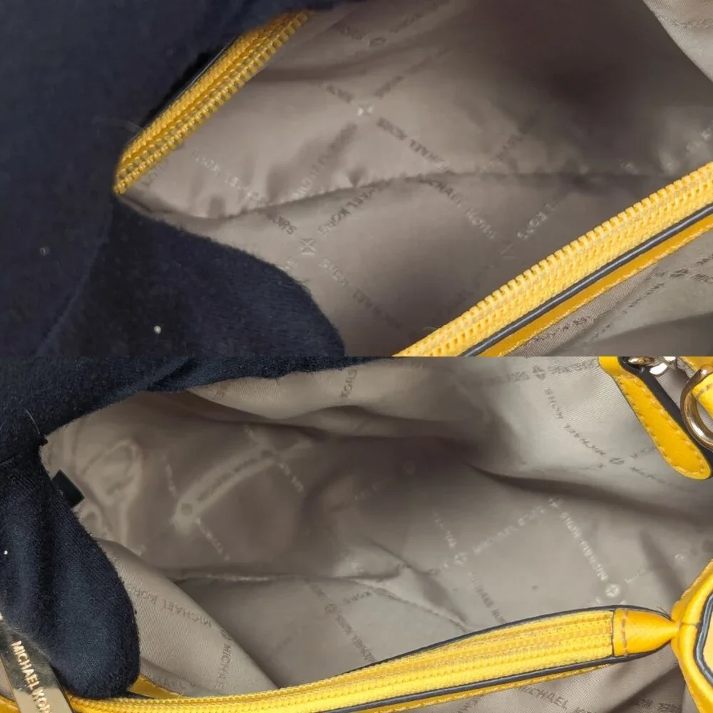 MK MICHAEL KORS Saffiano Leather Satchel Shoulder Strap Bag Yellow - Picture 8 of 16